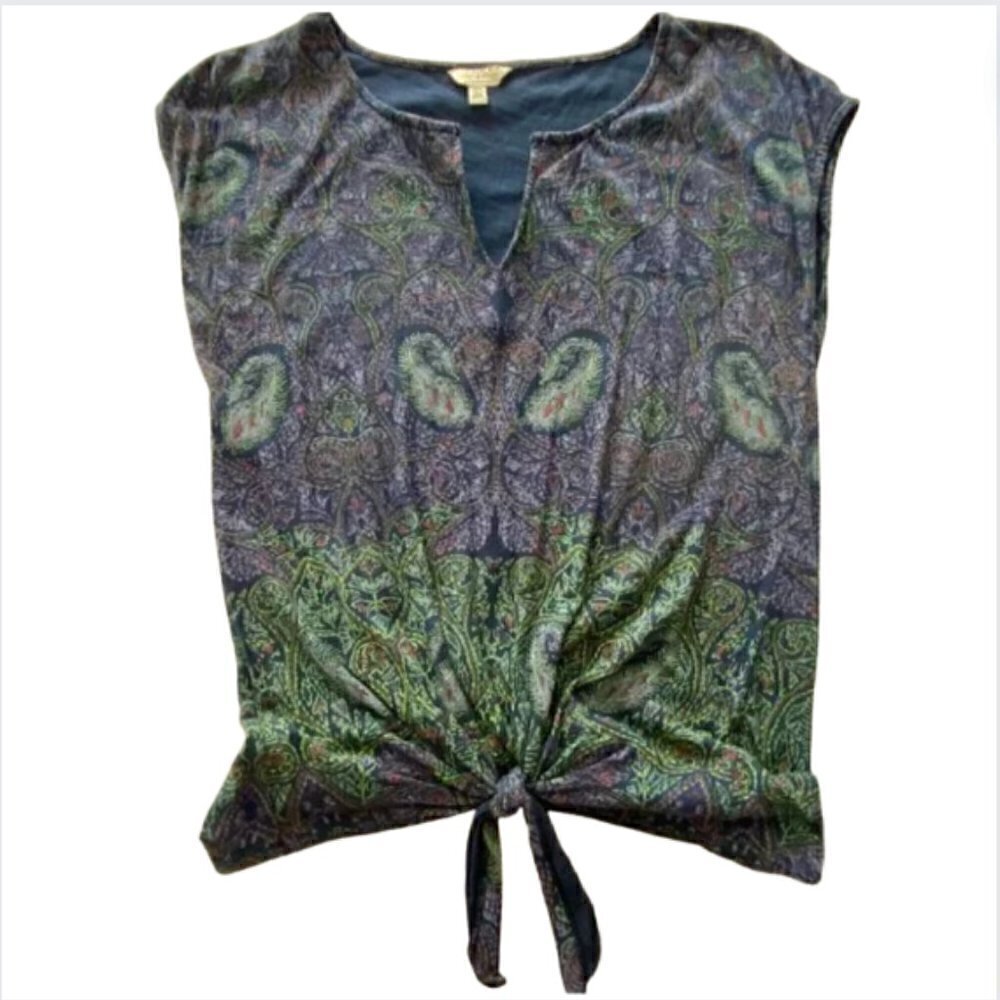 Lucky Brand Blue Paisley Sleeveless V-Neck Top, Small